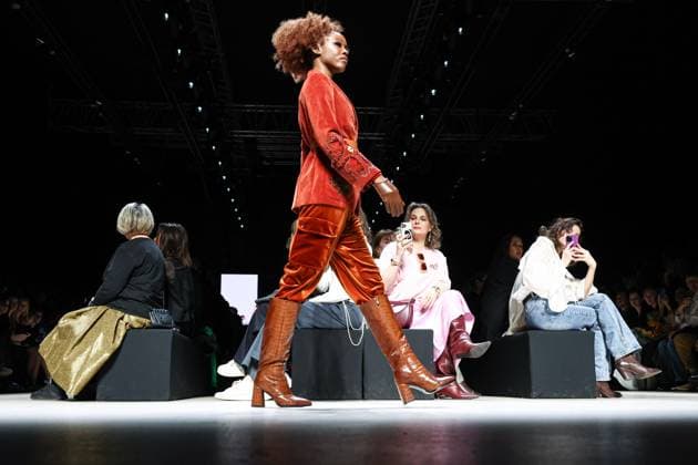 RUSSIA, MOSCOW - MARCH 18, 2025: A model showcases creations during a runway show for the collection by Julia Dalakian as part of the 4th Moscow Fashion Week at the Manege Central Exhibition Hall. Valery Sharifulin TASS  79203781