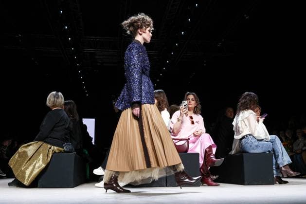 RUSSIA, MOSCOW - MARCH 18, 2025: A model showcases creations during a runway show for the collection by Julia Dalakian as part of the 4th Moscow Fashion Week at the Manege Central Exhibition Hall. Valery Sharifulin TASS  79203782