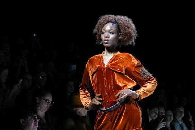 RUSSIA, MOSCOW - MARCH 18, 2025: A model showcases creations during a runway show for the collection by Julia Dalakian as part of the 4th Moscow Fashion Week at the Manege Central Exhibition Hall. Valery Sharifulin TASS  79203783