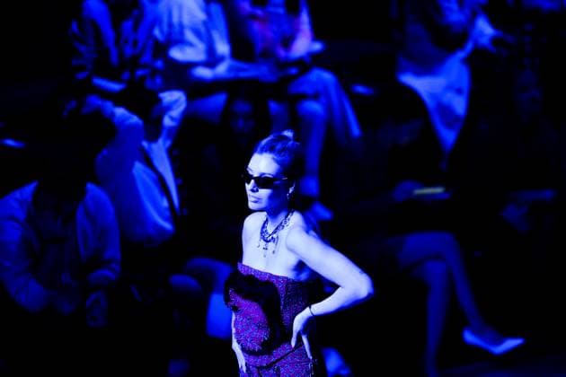 Russia Moscow Fashion Week 8882254 18.03.2025 A visitor waits before a catwalk show by the brand Masterpeace during the 4th Moscow Fashion Week at the Manege Central Exhibition Hall in Moscow, Russia. Vladimir Astapkovich Sputnik Moscow Russia  Copyright: xVladimirxAstapkovichx