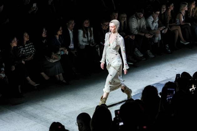 RUSSIA, MOSCOW - MARCH 18, 2025: A model showcases a creation by the brand Masterpeace during a runway show of the 4th Moscow Fashion Week at the Manege Central Exhibition Hall. Arina Antonova TASS  79211539