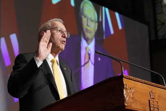 March 19, 2025, Toronto, On, CANADA: Vic Fedeli is sworn in as Minister of Economic Development, Job Creation and Trade during a cabinet swearing-in ceremony in Toronto on Wednesday, March 19, 2025. Toronto CANADA  - ZUMAc35_ 20250319_zaf_c35_040 Copyright: xNathanxDenettex