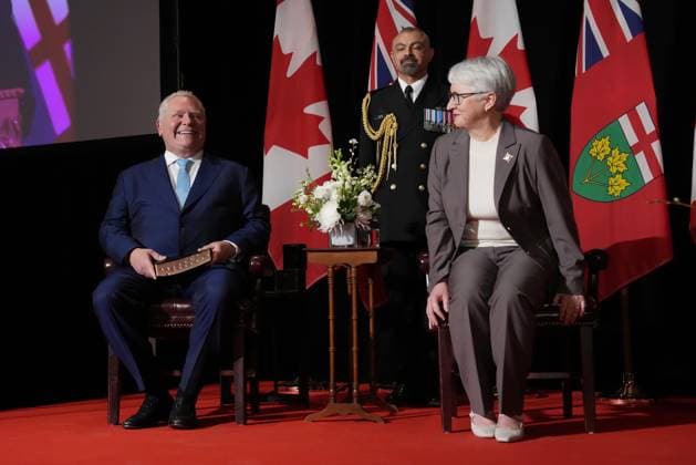 March 19, 2025, Toronto, On, CANADA: Ontario Premier Doug Ford and Ontario Lt. Gov. Edith Dumont arrive for a cabinet swearing-in ceremony in Toronto on Wednesday, March 19, 2025. Toronto CANADA  - ZUMAc35_ 20250319_zaf_c35_028 Copyright: xNathanxDenettex