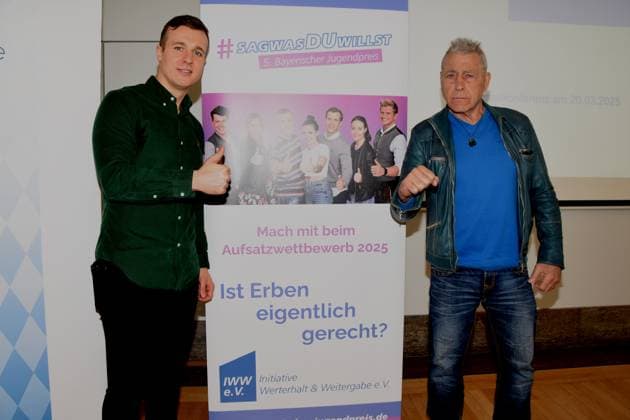 Alem BegiÄ‡, professional boxer European champion Rocco Russo boxing trainer Munich 20 03 2025 Palace of Justice Bavarias Minister of Justice Georg Eisenreich is patron of the 5th Bavarian Youth Award Start of the competition with the topic Is inheritance actually Munich
