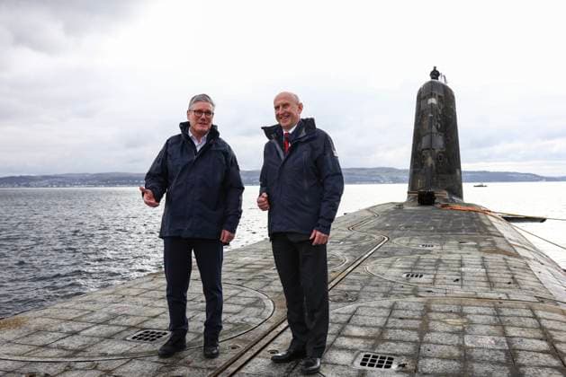 Prime Minister Keir Starmer visits a Vanguard Submarine 17 03 2025. Scotland, United Kingdom. Prime Minister Keir Starmer and Defence Secretary John Healey visits a Vanguard class submarine off the coast of Scotland as it returns home from a period of duty at sea., Credit:Simon Dawson Avalon United Kingdom, Scotland, Scotland  Copyright: xSimonxDawsonx xAvalonx 0977380833
