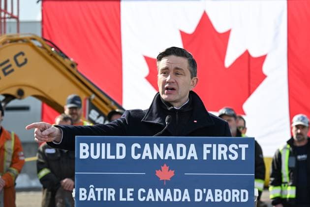 March 20, 2025, Saguenay, Pq, Canada: Conservative Leader Pierre Poilievre speaks at a news conference in Saguenay, Que., Thursday, March 20, 2025. Saguenay Canada  - ZUMAc35_ 20250320_zaf_c35_004 Copyright: xJacquesxBoissinotx