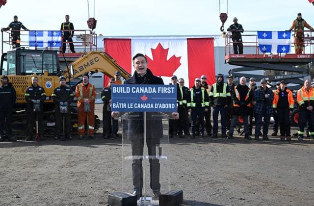 March 20, 2025, Saguenay, Pq, Canada: Conservative Leader Pierre Poilievre speaks at a news conference in Saguenay, Que., Thursday, March 20, 2025. Saguenay Canada  - ZUMAc35_ 20250320_zaf_c35_005 Copyright: xJacquesxBoissinotx