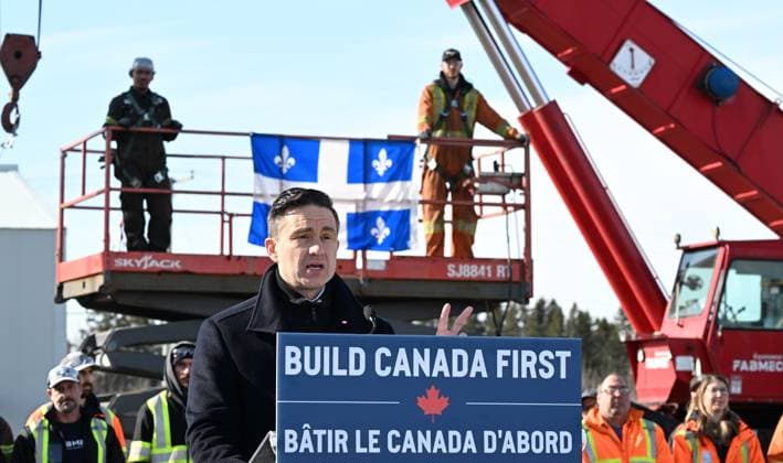 March 20, 2025, Saguenay, Pq, Canada: Conservative Leader Pierre Poilievre speaks at a news conference in Saguenay, Que., Thursday, March 20, 2025. Saguenay Canada  - ZUMAc35_ 20250320_zaf_c35_006 Copyright: xJacquesxBoissinotx