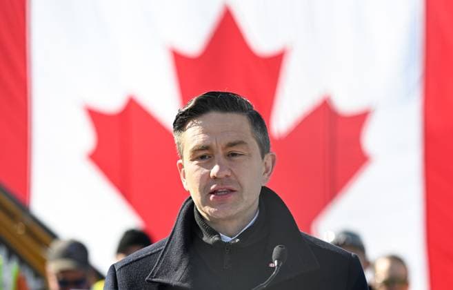 March 20, 2025, Saguenay, Pq, Canada: Conservative Leader Pierre Poilievre speaks at a news conference in Saguenay, Que., Thursday, March 20, 2025. Saguenay Canada  - ZUMAc35_ 20250320_zaf_c35_007 Copyright: xJacquesxBoissinotx