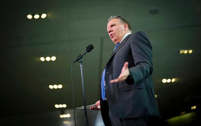 March 21, 2025, Ottawa, Ontario, Canada: Premier of Quebec Francois Legault talks with reporters as he arrives to take part in the First Ministers meeting at the National War Museum in Ottawa on Friday, March 21, 2025. Ottawa Canada  - ZUMAc35_ 20250321_zaf_c35_034 Copyright: xSeanxKilpatrickx