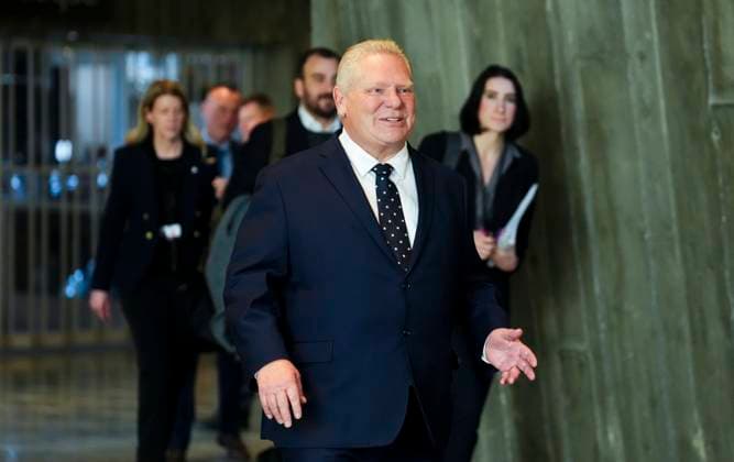 March 21, 2025, Ottawa, Ontario, Canada: Doug Ford, Premier of Ontario, arrives to take part in the First Minister Meeting at the National War Museum on Friday, March 21, 2025. Ottawa Canada  - ZUMAc35_ 20250321_zaf_c35_059 Copyright: xSeanxKilpatrickx