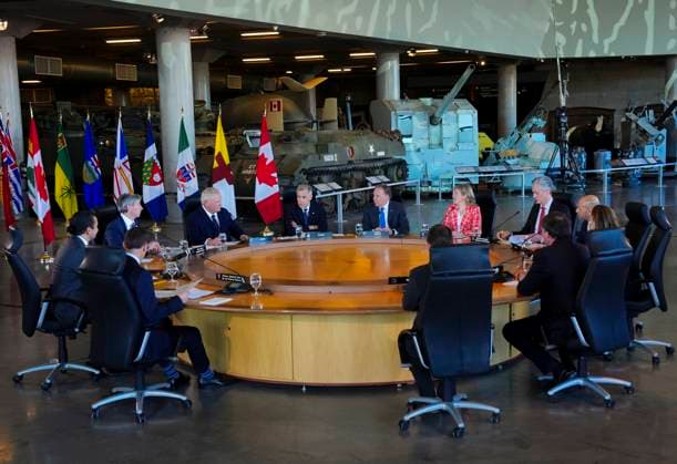 March 21, 2025, Ottawa, Ontario, Canada: Prime Minister Mark Carney speaks during the First Minister Meeting at the National War Museum in Ottawa on Friday, March 21, 2025. Ottawa Canada  - ZUMAc35_ 20250321_zaf_c35_085 Copyright: xSeanxKilpatrickx
