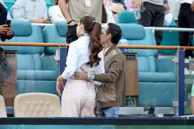 MIAMI GARDENS, FLORIDA - MARCH 21: Marc Anthony and his wife Nadia Ferreira attend the game between Novak Djokovic of Serbia and Rinky Hijikata of Australia during Day 4 of the Miami Open at Hard Rock Stadium on March 21, 2025 in Miami Gardens, Florida. People: Marc Anthony, Nadia Ferreira Copyright: xhoo-mex xMediaPunchx