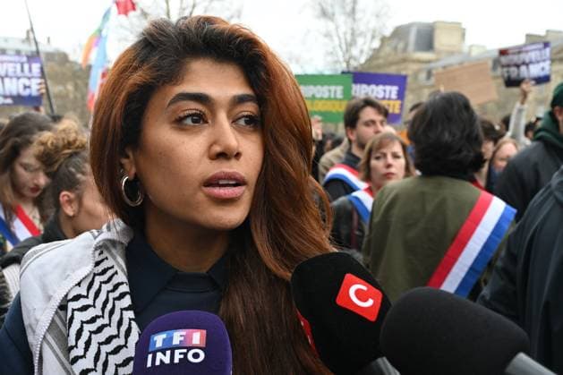Rima Hassan, European deputy of France Insoumise. The Human Rights League organized a demonstration against racism and fascism on Saturday, March 22, 2025, in the streets of Paris and various cities across France. - 22 03 2025 - France Ile-de-France (region) Paris -  JulienxMattiax xLexPictorium LePictorium_0305165