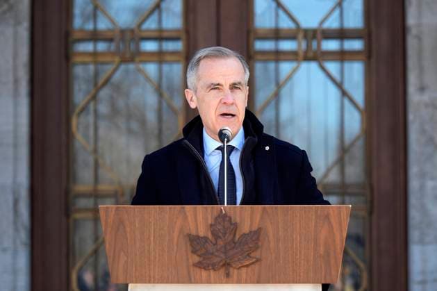 March 23, 2025, Ottawa, On, CANADA: Prime Minister Mark Carney speaks to media at Rideau Hall, where he asked the Governor General to dissolve Parliament and call an election, in Ottawa, Sunday, March 23, 2025. Ottawa CANADA  - ZUMAc35_ 20250323_zaf_c35_007 Copyright: xAdrianxWyldx