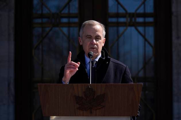 March 23, 2025, Ottawa, On, CANADA: Prime Minister Mark Carney speaks to media at Rideau Hall, where he asked the Governor General to dissolve Parliament and call an election, in Ottawa, Sunday, March 23, 2025. Ottawa CANADA  - ZUMAc35_ 20250323_zaf_c35_026 Copyright: xAdrianxWyldx