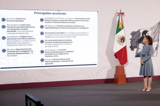 Mexico™s President Claudia Sheinbaum Case Teuchitlan News Conference Mexico s President, Claudia Sheinbaum Pardo, speaks during a press conference where she informed that there will be a scientific investigation into the case of the Izaguirre ranch as an alleged training and extermination camp for organized crime, denounced by relatives of the disappeared at National Palace. on March 24, 2025 in Mexico City, Mexico. (Photo by Luis Barron Eyepix Group) Copyright: xLuisxBarron xEyepixxGroupx LB_24032025_149220