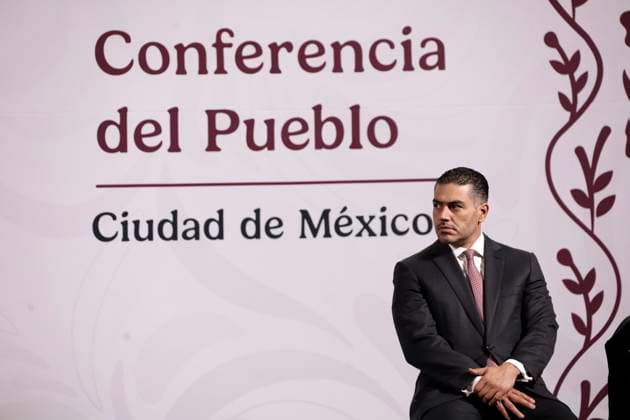 Mexico™s President Claudia Sheinbaum Case Teuchitlan News Conference Mexico s Secretary of Security, Omar Garcia Harfuch, during a press conference to discuss the Izaguirre ranch case linked to organized crime, denounced by relatives of the disappeared, at the National Palace. on March 24, 2025 in Mexico City, Mexico. (Photo by Luis Barron Eyepix Group) Copyright: xLuisxBarron xEyepixxGroupx LB_24032025_149227