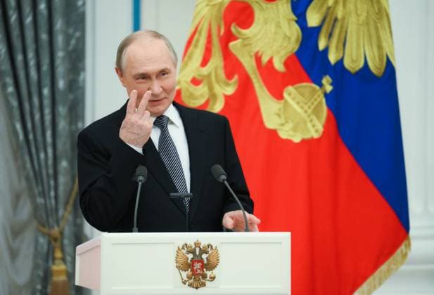 Russia Putin Culture Presidential Prize 8887515 25.03.2025 Russian President Vladimir Putin speaks during a ceremony to award the winners of the 2024 Presidential Prize for young culture professionals and for writing and art for children and young people at the Kremlin in Moscow, Russia. Alexey Maishev Sputnik Moscow Russia  Copyright: xAlexeyxMaishevx