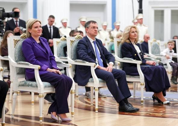 Russia Putin Culture Presidential Prize 8887524 25.03.2025 Russian Culture Minister Olga Lyubimova, Presidential Aide, Chairman of the Russian Military Historical Society Vladimir Medinsky and Deputy Prime Minister Tatyana Golikova attend a ceremony to award the winners of the 2024 Presidential Prize for young culture professionals and for writing and art for children and young people at the Kremlin in Moscow, Russia. Vyacheslav Prokofyev POOL Moscow Russia  Copyright: xVyacheslavxProkofyevx
