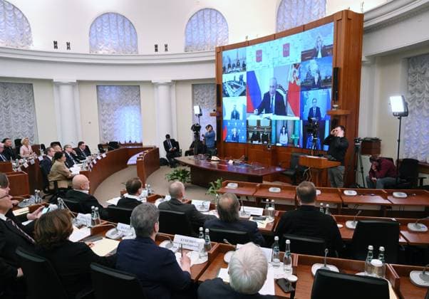 Russia Putin Culture Council 8887574 25.03.2025 Russian President Vladimir Putin appears on a screen during a meeting of the Presidential Council for Culture and Art in Moscow, Russia. Kirill Zykov Sputnik Moscow Russia  Copyright: xKirillxZykovx