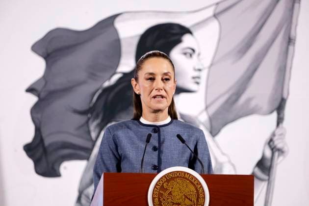Mexican President Claudia Sheinbaum Pardo, speaks during the Security Cabinets bi weekly report at a press conference at the National Palace. on March 25, 2025 in Mexico City, Mexico. Mexico City Mexico - ZUMAe321 20250325_zia_e321_002 Copyright: xLuisxBarronx