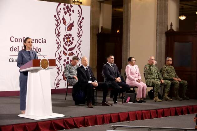 Mexican President Claudia Sheinbaum Pardo, speaks during the Security Cabinets bi weekly report at a press conference at the National Palace. on March 25, 2025 in Mexico City, Mexico. Mexico City Mexico - ZUMAe321 20250325_zia_e321_027 Copyright: xLuisxBarronx