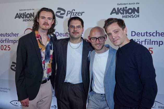 Nico Bauckholt, David Grabowski, Jon Ander Klein and Jonas Nay are the band Pudeldame Guest arrival for the 23 German Audio Film Award 2025 at the Colosseum Filmtheater in Berlin on 25 02 2025 23 German Audio Film Award 2025