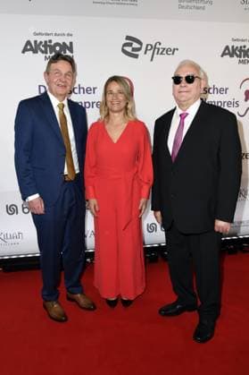 Andreas Bethke, Verena Bentele and Hans Werner Lange President of the DBSV at the 23 GERMAN HEARING FILM AWARD 2025 at the Colosseum movie theater in Berlin on 25 March 2025