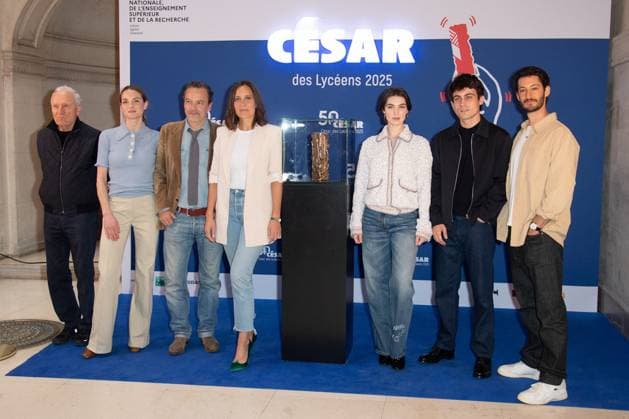 Cesar Des Lyceens 2025 Jerome Seydoux, Adele Simphal, Patrick Mille, Julie de Bona, Anamaria Vartolomei, Julien de Saint Jean and Pierre Niney attending the Le Comte De Monte-Christo - Cesar Des Lyceens 2025 at La Sorbonne University in Paris, France on March 26, 2025. Photo by Aurore Marechal ABACAPRESS.COM Paris France  Copyright: xMarechalxAurore ABACAx