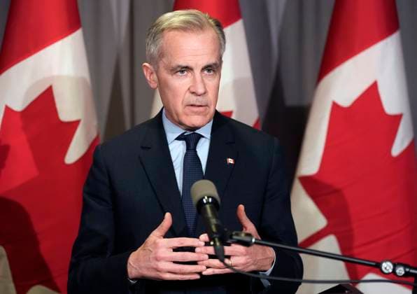 March 26, 2025, Kitchener, On, Canada: Prime Minister Mark Carney speaks about new tariffs imposed by U.S. President Donald Trump during a press conference in Kitchener, Ont. on Wednesday, March 26, 2025. Kitchener Canada  - ZUMAc35_ 20250326_zaf_c35_034 Copyright: xFrankxGunnx