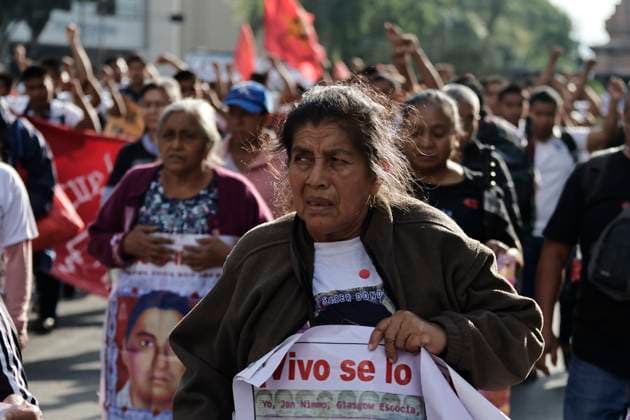 March 26, 2025, Mexico City, Cdmx, Mexico: Mothers, fathers, relatives, and classmates of the 43 students from Ayotzinapa, Guerrero, demonstrate on Paseo de la Reforma Avenue to demand that the government of Claudia Sheinbaum resolve the forced disappearance of the students, which occurred 10 years ago; the Mexican Army, the municipal police, and organized crime are being blamed for this incident. Mexico City Mexico - ZUMAp204 20250326_zip_p204_014 Copyright: xJosuexPerezx