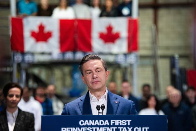March 30, 2025, Toronto, On, Canada: Conservative Leader Pierre Poilievre holds a press conference at Petro Plastics Corporation Ltd. in Toronto on Sunday, March 30, 2025. Toronto Canada  - ZUMAc35_ 20250330_zaf_c35_003 Copyright: xLauraxProctorx