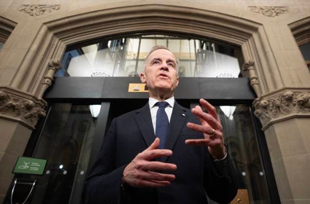 April 2, 2025, Ottawa, On, Canada: Prime Minister Mark Carney speaks with media before chairing a meeting of the Cabinet Committee on Canada-U.S. Relations and National Security on Parliament Hill, Wednesday, April 2, 2025 in Ottawa. Ottawa Canada  - ZUMAc35_ 20250402_zaf_c35_084 Copyright: xAdrianxWyldx