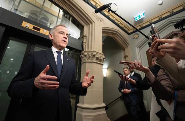 April 2, 2025, Ottawa, On, Canada: Prime Minister Mark Carney speaks with media before chairing a meeting of the Cabinet Committee on Canada-U.S. Relations and National Security on Parliament Hill, Wednesday, April 2, 2025 in Ottawa. Ottawa Canada  - ZUMAc35_ 20250402_zaf_c35_102 Copyright: xAdrianxWyldx