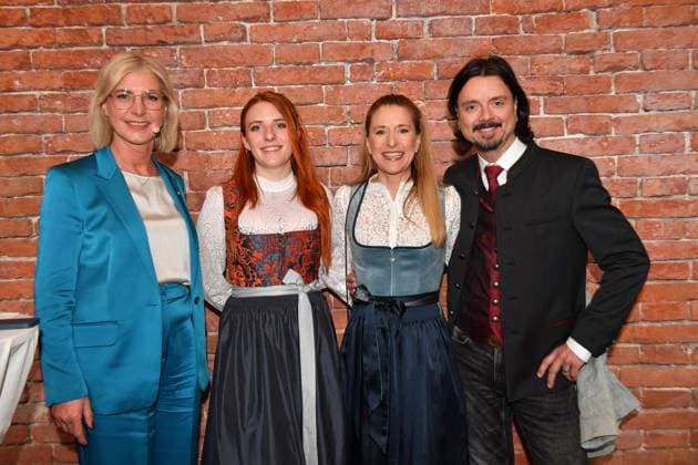 Ulrike Scharf Minister of State, Johanna Mross, Stefanie Hertel with husband Lenny Award of the Bavarian State Medal for Social Merit 2025 Allerheiligen Hofkirche, Munich Residence 03 April 2025