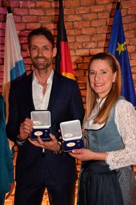 Sven Hannawald and Stefanie Hertel Award of the Bavarian State Medal for Social Merit 2025 Allerheiligen Hofkirche, Munich Residence 03 April 2025