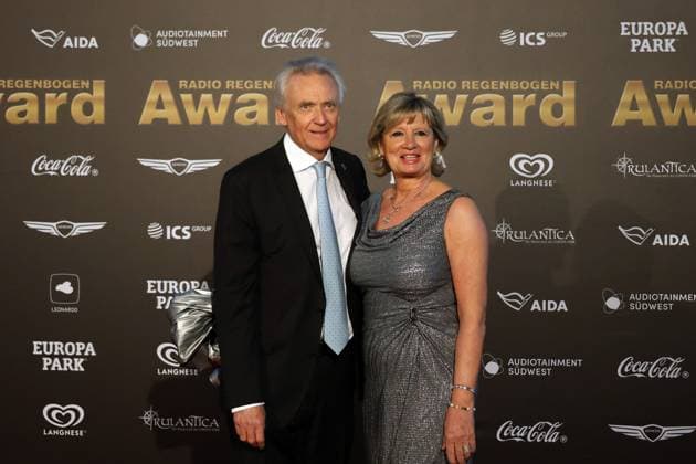 Rust, Germany 04 April 2025 Radio Regenbogen Award 2025 at Europa Park Rust In the picture Jürgen Juergen Mack with his wife Mauritia Mack Europa Park Baden Württemberg Copyright: xFotostandx xHettichx