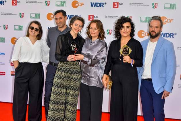 Bahar Bektas, Tobias Carlsberg, Arash Asadi, Antonia Kilian, Meret Madörin, Exile Never Ends Award winners as guests at the 61 Grimme Award ceremony on 04 04 2025 in Marl NRW Germany