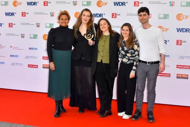 Clara Stella Hueneke director accompanied by Sisterqueens award winner as guest at the 61 Grimme Award ceremony on 04 04 2025 in Marl NRW Germany