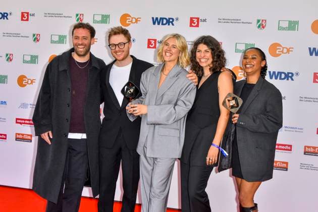 Paula Menzel, Leonie Haenchen, Nikolas Holl, Lucie Schoener, Philipp Weimar Atlas Award winners as guests at the 61 Grimme Award ceremony on 04 04 2025 in Marl NRW Germany