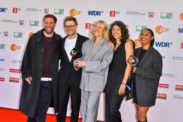 Paula Menzel, Leonie Haenchen, Nikolas Holl, Lucie Schoener, Philipp Weimar Atlas Award winners as guests at the 61 Grimme Award ceremony on 04 04 2025 in Marl NRW Germany