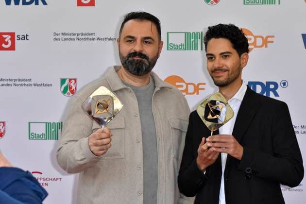 Bilal Bahadir, Cagdas Eren Yueksel Uncivilized award winners as guests at the award ceremony of the 61 Grimme Prize on 04 04 2025 in Marl NRW Germany