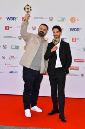 Bilal Bahadir, Cagdas Eren Yueksel Uncivilized award winners as guests at the award ceremony of the 61 Grimme Prize on 04 04 2025 in Marl NRW Germany