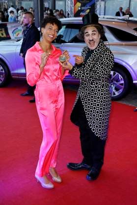 Malaika Mihambo and Albert de Paris as Charlie Chaplin at the presentation of the 25 Radio Regenbogen Award 2025 in the Europa Park Arena Rust, 04 04 2025 Foto:xS.xGabschx xFuturexImagex regenbogen_5509