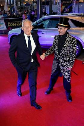 Johannes B Kerner with Albert de Paris as Charlie Chaplin at the presentation of the 25 Radio Regenbogen Award 2025 in the Europa Park Arena Rust, 04 04 2025 Foto:xS.xGabschx xFuturexImagex regenbogen_5544
