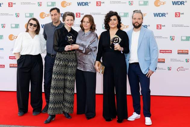 Sara Günter, Arash Asadi, Meret Madörin, Antonia Kilian, Bahar Bektas and Tobias Carlsberg at the 61 Grimme Prize 2025 award ceremony at Theater Marl Marl, 04 04 2025 Foto:xT.xSchröerx xFuturexImagex grimme_5430