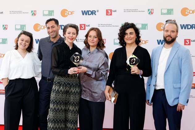 Sara Günter, Arash Asadi, Meret Madörin, Antonia Kilian, Bahar Bektas and Tobias Carlsberg at the 61 Grimme Prize 2025 award ceremony at Theater Marl Marl, 04 04 2025 Foto:xT.xSchröerx xFuturexImagex grimme_5431