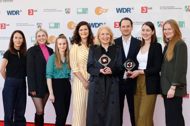 Sophie Averkamp, Maren Kroymann, Sebastian Colley and Maira Inselmann with team at the 61 award ceremony of the Grimme Prize 2025 at the Theater Marl Marl, 04 04 2025 Foto:xT.xSchröerx xFuturexImagex grimme_5537