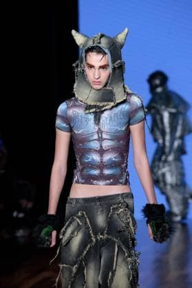 Sao Paulo Fashion Week Model on the runway for Dario Mittmann during the 59th edition of Sao Paulo Fashion Week, held at Shopping JK Iguatemi, in the west zone of Sao Paulo, this Tuesday, April 8. SoO PAULO SP BRAZIL Copyright: xCicaxNederx